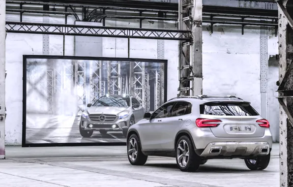 Picture Concept, Reflection, Machine, Grey, Silver, Mirror, Mercedes Benz, Rear view