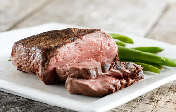 Picture plate, meat, steak, beans, beans