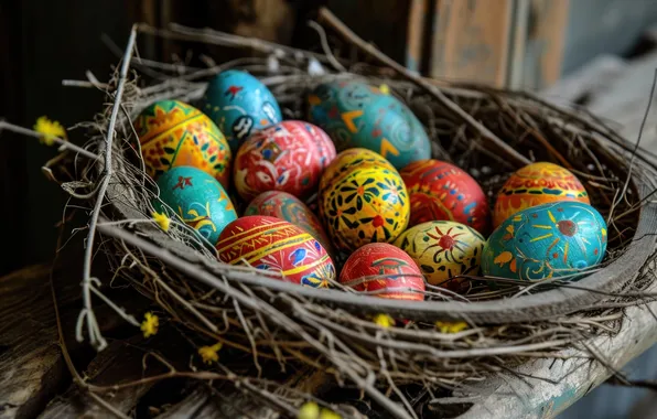 Branches, holiday, pattern, eggs, spring, Easter, socket, ornament