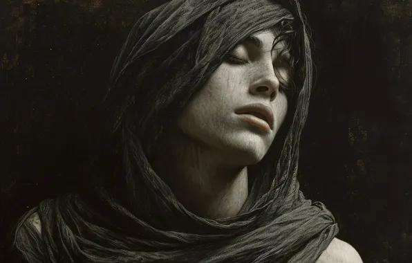 Girl, shawl, stylized painting, neural network
