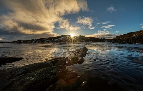 Picture the sky, the sun, clouds, Norway, Troms