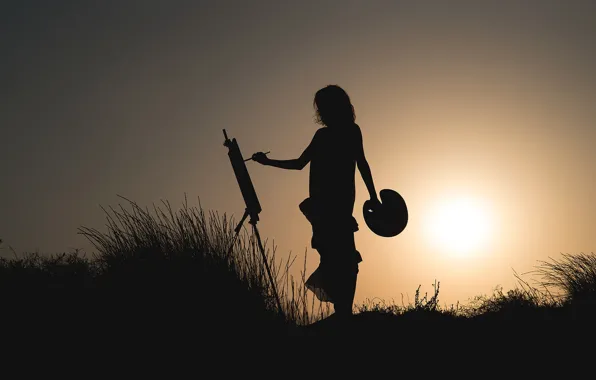 Girl, silhouette, creativity, easel, Ana Valenciano