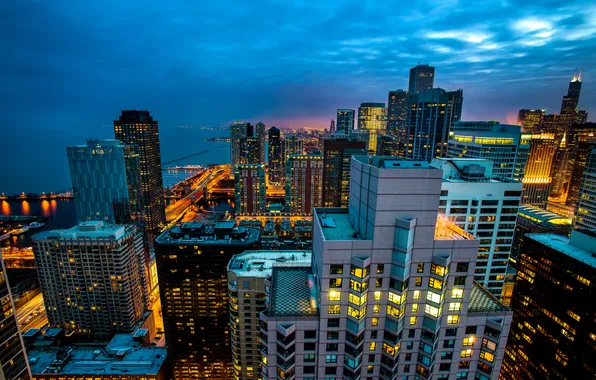 Roof, light, the city, lights, building, home, skyscrapers, the evening