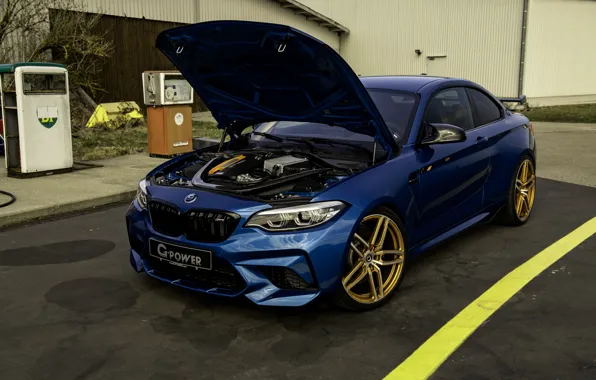 Blue, BMW, G-Power, under the hood, F87, M2, 2019, M2 Competition