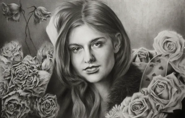 Girl, figure, portrait, roses, Chloe Grace Moretz
