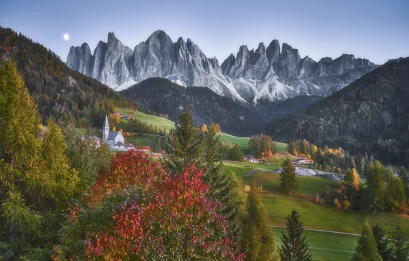 Autumn, landscape, mountains, nature, village, Italy, forest, meadows