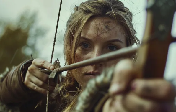 Girl, Look, Warrior, Bow, Viking, Arrow, Digital art, Closeup