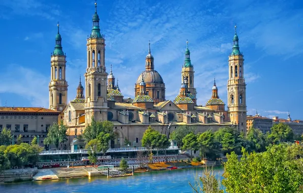 Picture river, temple, Spain, promenade, Spain, Zaragoza, Zaragoza, Basílica de Nuestra Señora del Pilar
