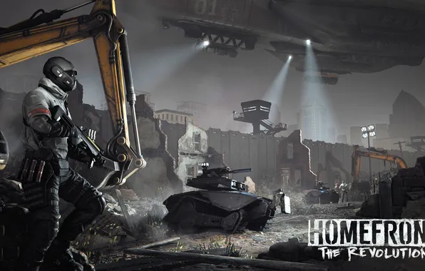 Picture night, wall, soldiers, the ruins, Homefront: The Revolution
