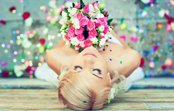 Picture girl, flowers, mood, bouquet, the bride