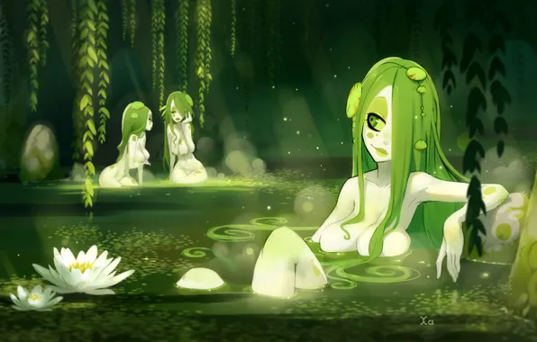 Flowers, swamp, Girls, communication