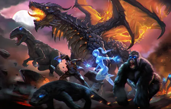 Dragon, dinosaur, gorilla, art, dinosaur