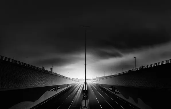 Road, clouds, post, excerpt, lantern, Dubai, shadows