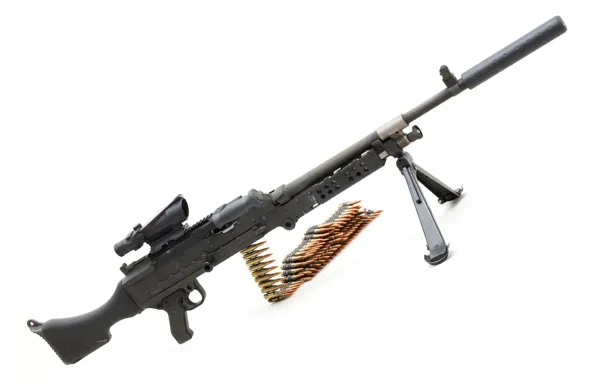 Tape, white background, Belgium, sight, muffler, MAG, universal machine gun, Machine gun Support General