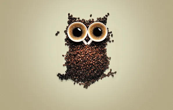 Picture owl, coffee, grain, mugs