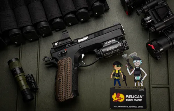 Gun, background, binoculars
