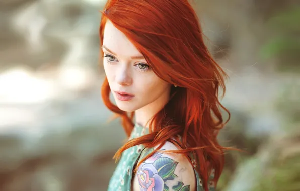 Makeup, tattoo, redhead