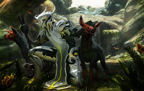 Dogs, mountains, the game, art, alien, creatures, hyenas, Warframe