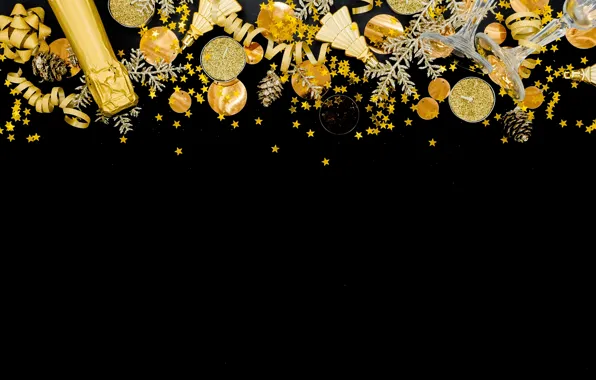 Gold, holiday, New year, Decoration, Shine, Confetti
