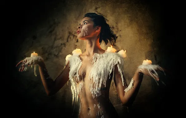 Chest, sexy, pose, background, fire, model, naked, body