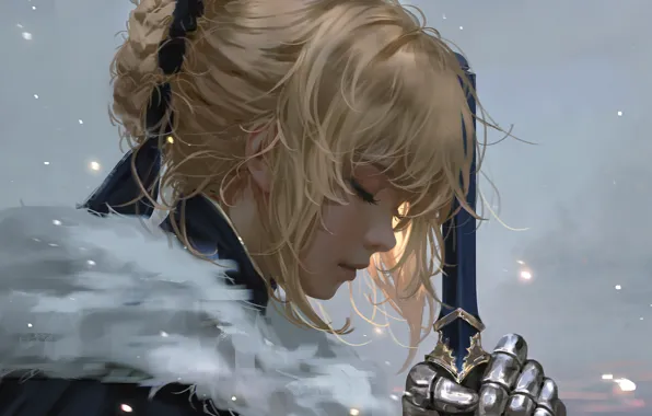 Girl, sword, Saber, Artoria Pendragon, NIXEU, Fate / Stay night