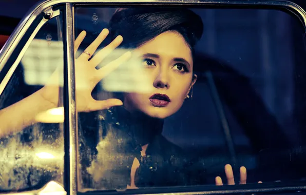 Wallpaper retro, glass, Disha Shemetova, Vladimir Stefanovic, makeup, girl, sponge