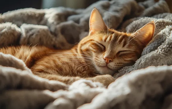 Cat, cat, light, pose, comfort, sleep, red, sleeping