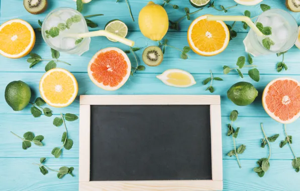 Lemon, orange, kiwi, lime, fruit, drinks, mint, lemonade