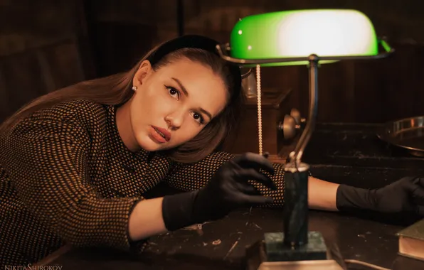 Look, girl, face, lamp, hands, gloves, Nikita Shirokov