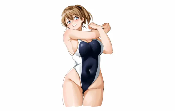 Girl, sexy, cleavage, boobs, anime, blue eyes, beautiful, short hair