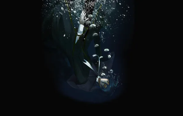 Picture water, darkness, depth, Bubbles, guy, drowning