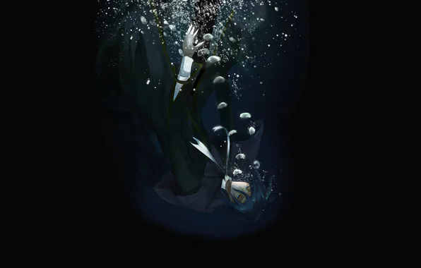 Water, bubbles, darkness, depth, guy, drowning