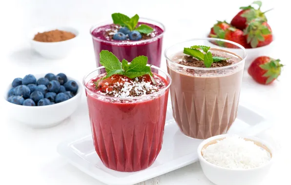 Picture berries, mint, dessert, chocolate, strawberry, blueberry, smoothies