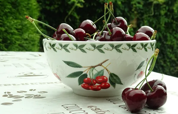 Greens, nature, cherry, berries, labels, table, Shine, food