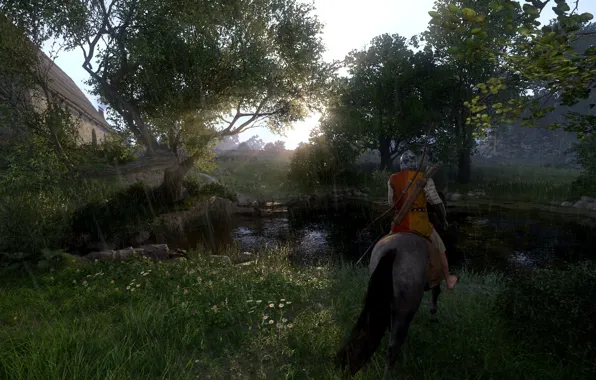 Field, forest, landscape, horse, armor, Czech Republic, Kingdom Come Deliverance, the middle ages