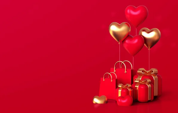 Love, romance, heart, gifts, hearts, red, golden, love
