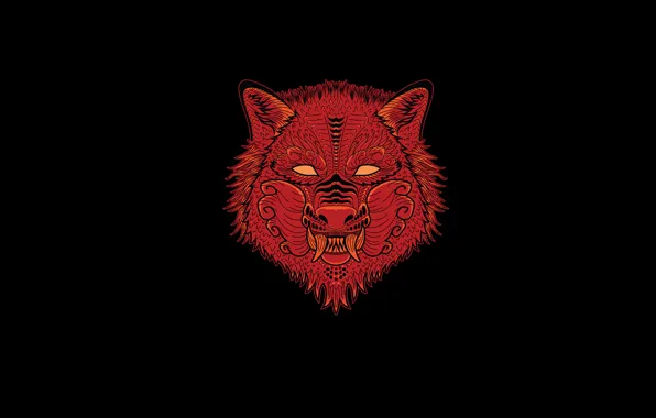 Face, red, wolf, minimalism, black background, wolf