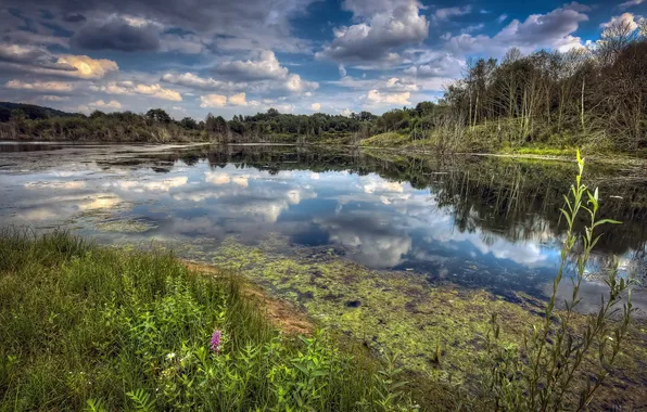 The sky, landscape, lake