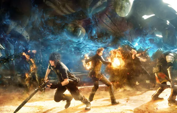Cinema, fire, battlefield, flame, girl, sword, game, Final Fantasy