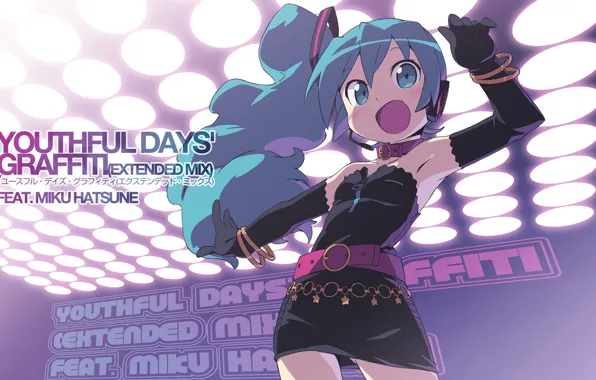Joy, smile, belt, vocaloid, black dress, Hatsune Miku, Vocaloid, gloves elbow