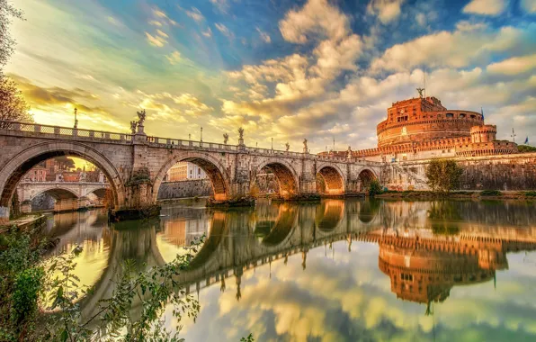 Bridge, castle, Rome, Italy, Castel S'angelo