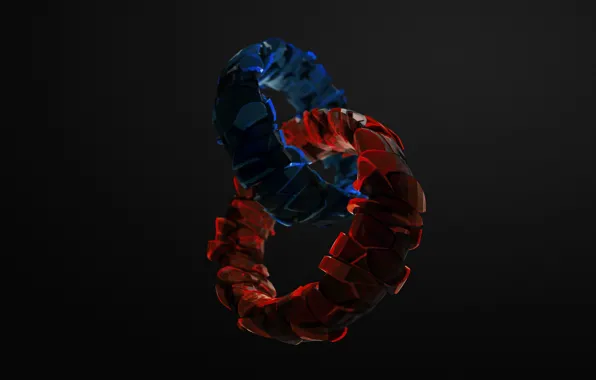 Blue, red, abstraction, the dark background, ring, plexus, abstraction, digital art