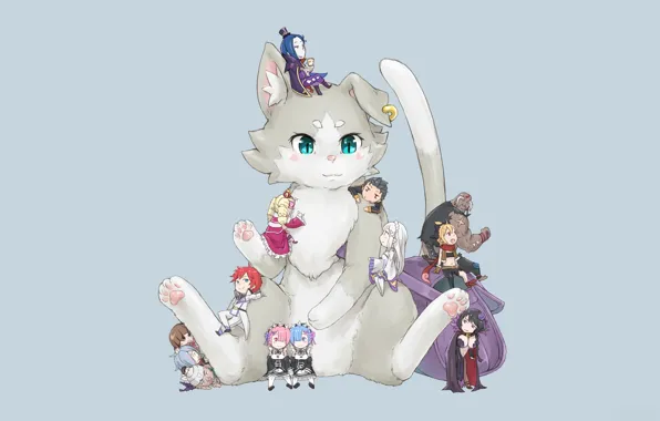 Cat, being, grey background, Princess, characters, beatrice, chibiki, maids
