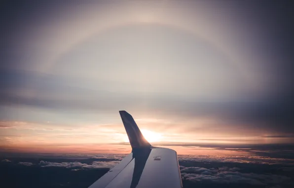 The sky, the plane, wing, horizon