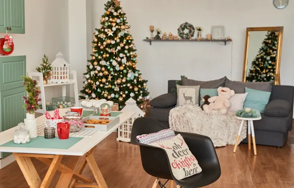 Decoration, tree, interior, Christmas, gifts, New year, christmas, new year