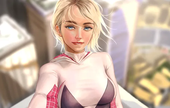 Picture animation, girl, look, blonde, Gwen Stacy, Spider-Woman