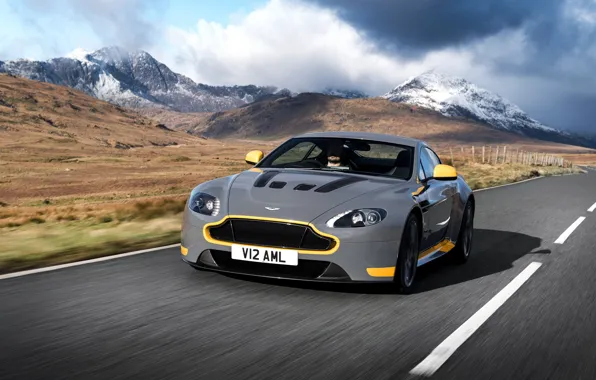Picture road, car, auto, Aston Martin, speed, Aston Martin, grey, yellow