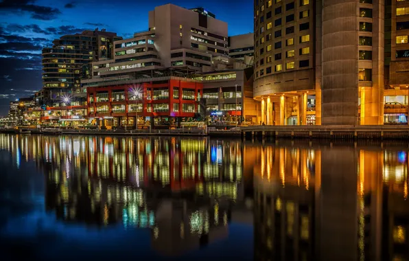 Picture water, night, lights, reflection, river, home, Australia, lights