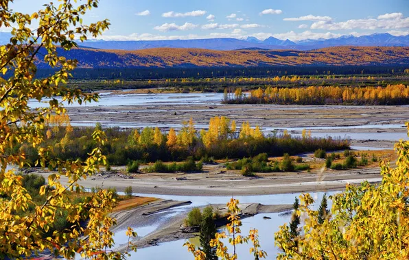 Autumn, mountains, river, valley, Alaska, USA
