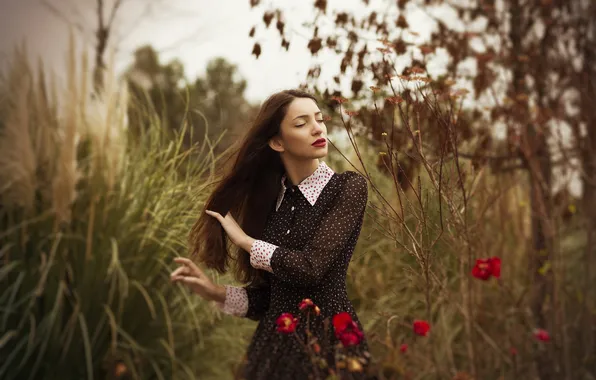 Girl, nature, face, dress
